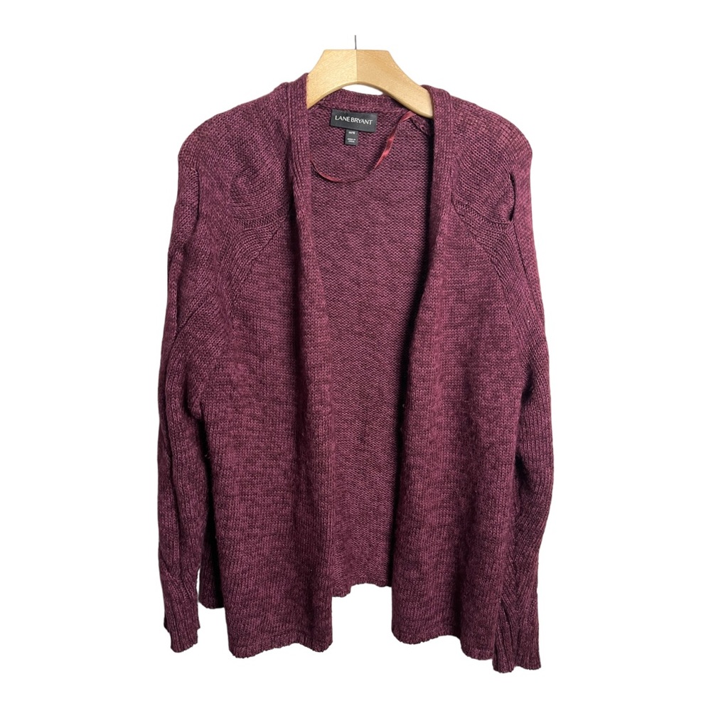 Lane Bryant Maroon Women's Size 14/16 Braided Sleeve Open Front Cardigan